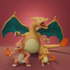 chamander-family-render.jpg STL file Pokemon - Charmander, Charmeleon and Charizard with 2 or 3 poses each・3D printer design to download