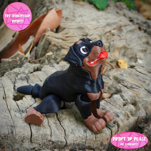 🐕 PRINT IN PLACE CUTE FLEXI ROTTWEILER DOG・ STL File for 3D printing・Cults