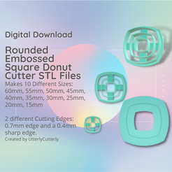 Pink-and-White-Geometric-Marketing-Presentation-Instagram-Post-Square.png 3D file Rounded Embossed Square Donut Clay Cutter - STL Digital File Download- 10 sizes and 2 Cutter Versions・3D printable model to download, UtterlyCutterly