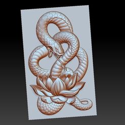 snakeLotus1.jpg Free STL file snake pendant model of bas-relief・Object to download and to 3D print