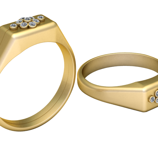 Gemstone Flower Geometric Gold Signet Ring
