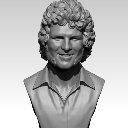 Retro 1970s Curly-Haired Man Bust – Smiling Vintage Portrait Sculpture STL for 3D Printing