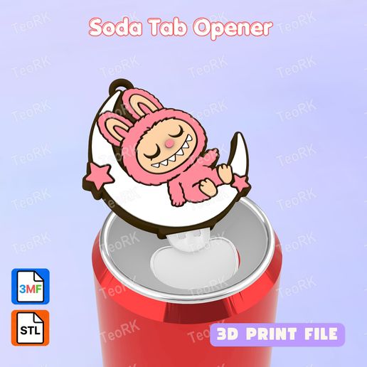 Soda Tab Opener LABUBU SLEEPING ON THE MOON Keychain - STL 3MF pre-painted - Soda can Opener