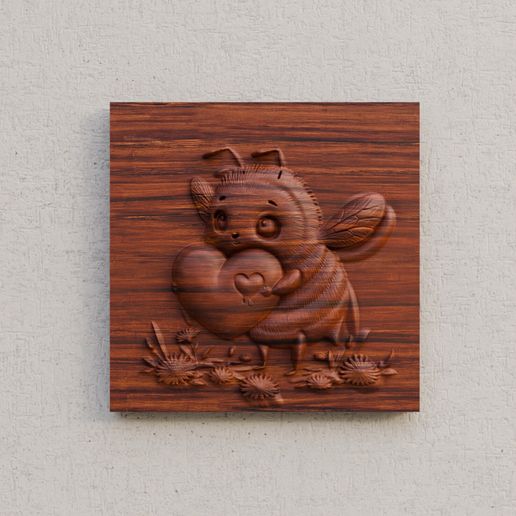 Cute Bee with Heart 3D STL Relief Model for CNC Carving & 3D Printing 3D model