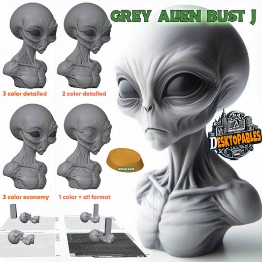 👽 Grey Alien Bust A - Classic Sci-Fi Icon | Detailed STL for