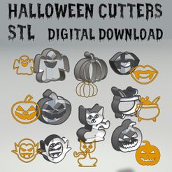 Untitled-2.jpg STL file Halloween shapes set of 8 clay, cookie, jewellery cutters, stamps. STL DIGITAL DOWNLOAD.・3D printing model to download, Keser