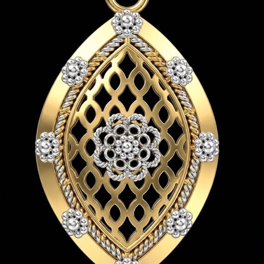 "Marquise Lattice Pendant -  Mesh Design - Rope Twist Border with Floral Bead Accents - 3D Printable Locket