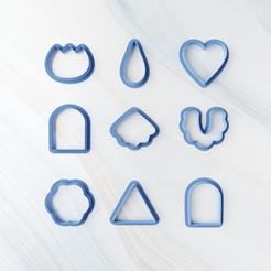 Polymer-Clay-Cutters-Set-09-Shapes-Clay-Earring-Cutters-2.png Archivo STL Juego de cortadores de arcilla polimérica 09 formas Cortadores de pendientes de arcilla・Plan imprimible en 3D para descargar