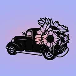 изображение_2022-06-14_142708426.png Fichier STL Murale décorative, décoration murale, panno, voiture rétro avec tournesols・Modèle à télécharger et à imprimer en 3D