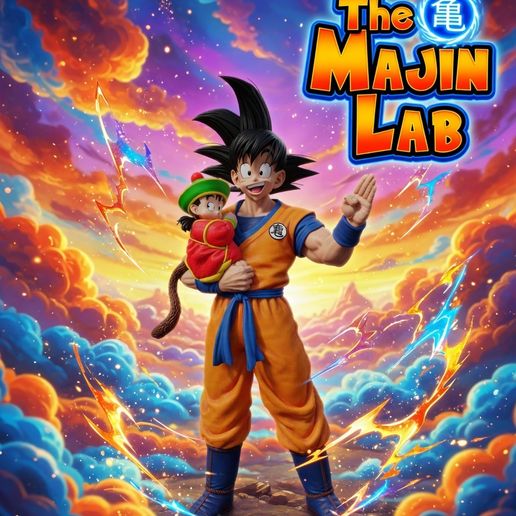 Life-Size Dragon Ball Goku Holding Kid Gohan (1850mm) 256x Cut