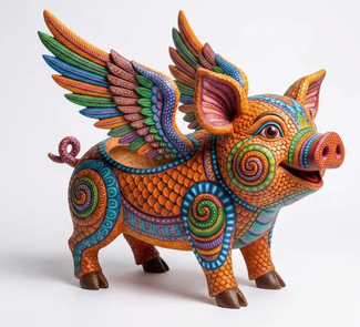 Modelo 3D Cerdo Alado Estilo Alebrije Colorido