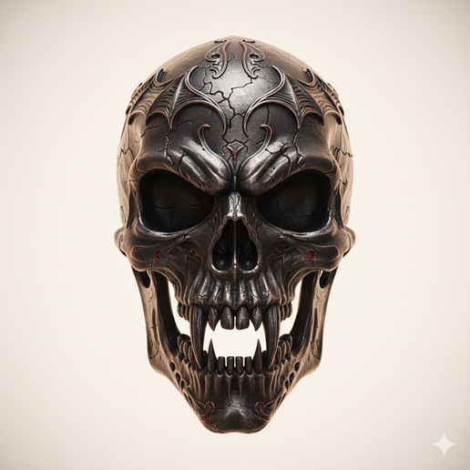 Vampire skull mask - Halloween, spooky, scary, horror, creepy, haunted, October 31, trick or treat, pumpkin, jack o’ lantern, jackolantern, ghost, skeleton, skull, zombie, witch, vampire, monster, mummy, Frankenstein 3D Model 3D model