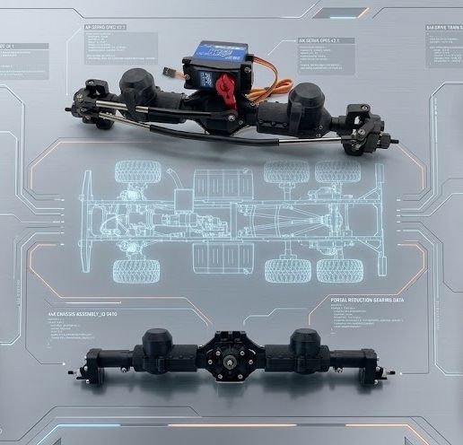 MODDED SCX-10 METAL PORTAL AXLES, 4-LINK SUSPENSION AND DRIVETRAIN UPGRADE FOR THE UNIMOG 4X4 AND 6X6 RC TRUCK BY CASADIO RC