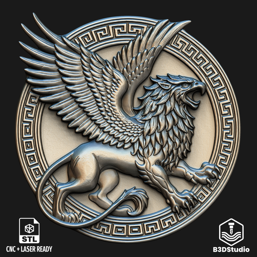 Front.png Griffin Relief pour CNC Laser et impression 3D Fichier STL et 4K Grayscale TIF - Modèle 3D très détaillé