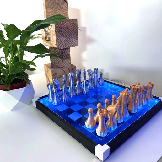 Retro illuminated chessboard on plexiglass - 3D model önizlemesi