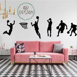 Players-On-Wall.jpg STL file Basketball Players and Hoop Hanging Picture・3D printable model to download