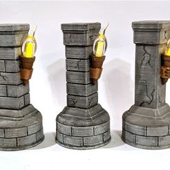 Robagon_Torches.jpg Free STL file Stone Pillar with Flickering Torch・3D printable design to download