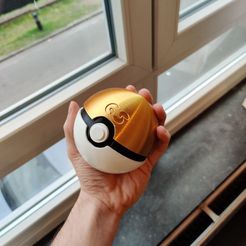 Pokeball gold printed.jpg POKEBALL GOLD, GSball, EASY ASSEMBLY, SUPPORT INCLUDED