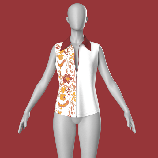 Girls Sleeveless Zip Shirt - Top | Marvelous / Clo3d / obj / fbx