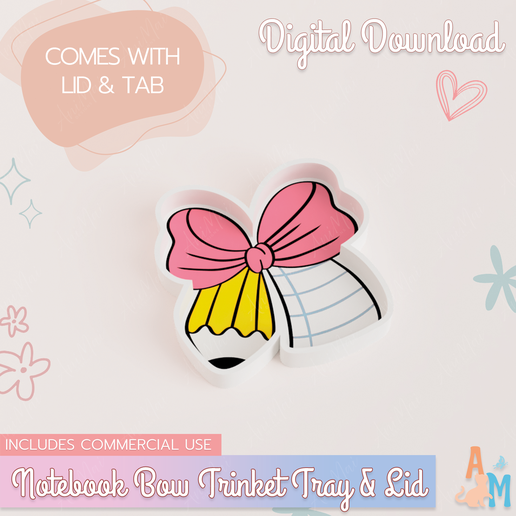 Notebook Bow Pencil Trinket Tray and Lid