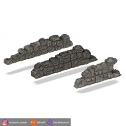 Mur-en-pierres-3X.jpg STL file Low stone wall for miniature game・3D print design to download, cedland
