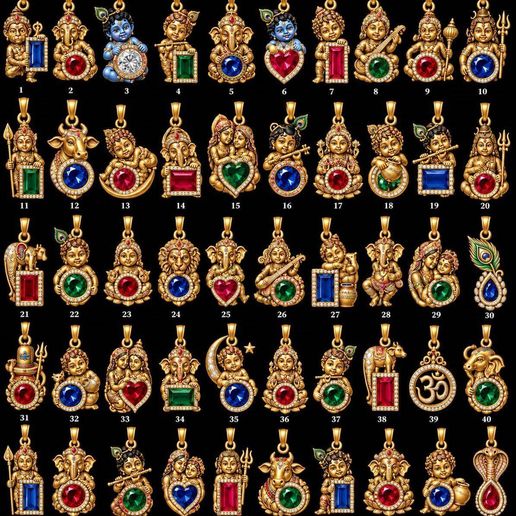 50 Hindu God Gemstone Pendants Collection | Religious Jewelry 3D Print Models