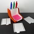 IMG_3197.jpg STL/3MF files for Sticky Notes Organizer with stencils and pen holder. Desk organizer.