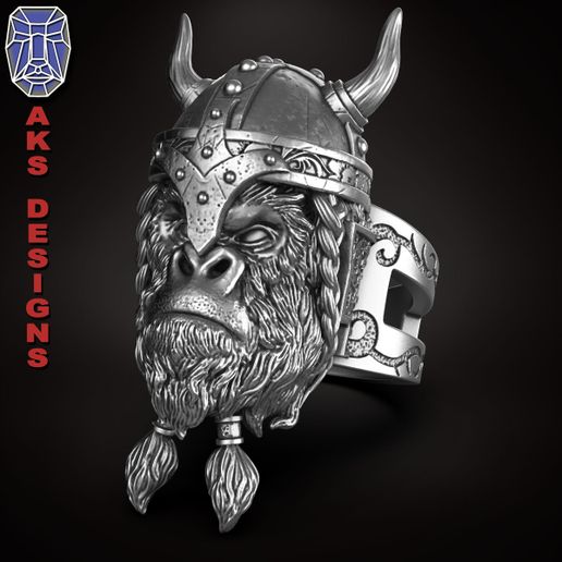 Ancient viking warrior guerilla v1 Ring Jewelry 3D model