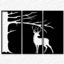 project_20230526_1012314-01.png Archivo STL Deer panel set wall art 3 pc scenery wall decor 2d art・Modelo para descargar e imprimir en 3D