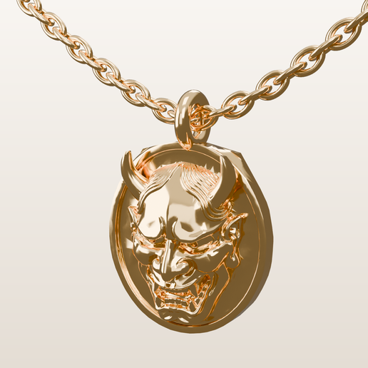 Hannya Mask Pendant – Signet Medallion Necklace STL