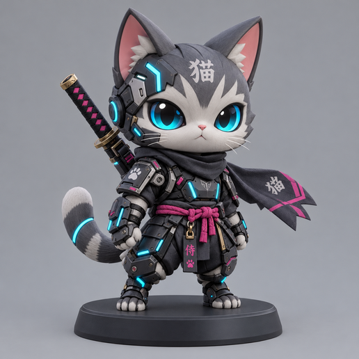 Cyberpunk Cat Samurai