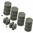 Barrel-tank-01.jpg Diorama accessories kit scale 1:35 new and damaged barrels and tank