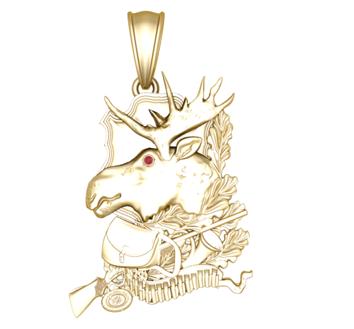 Intricate Moose Pendant with Red Gemstone Accent