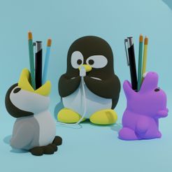 completo.jpg Fichier STL SUPER COMBO 3x1 : Hippopotame et deux pingouins・Objet imprimable en 3D à télécharger