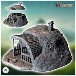 1-PREM.jpg Fichier STL Maison de hobbit enterrée avec porte ronde et auvent d'entrée arrondi (29) - Moyen Âge Terre moyenne 28mm 15mm RPG Shire・Idée pour impression 3D à télécharger
