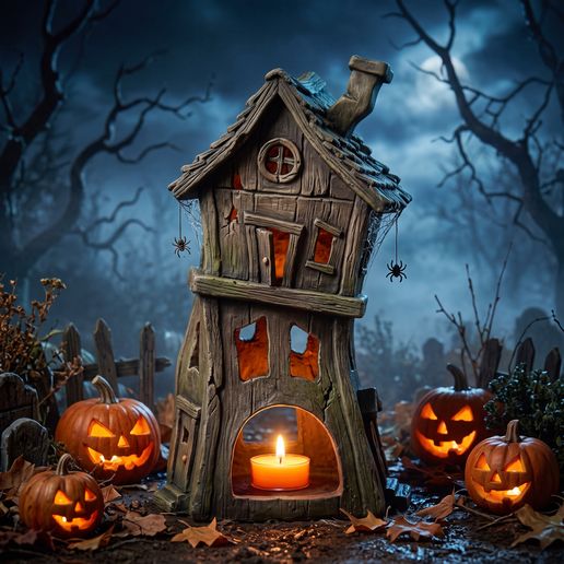 Spooky Haunted House Tea Light Holder - Halloween Decor
