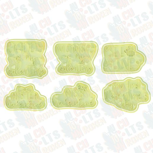 Valentines day lettering cookie cutter set of 6 3D model