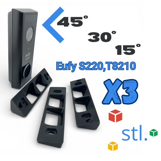 Cuble™ Degree Set X3 - 15 / 30 / 45 Angled Wedge Mount for Battery & Wired Eufy S220, T8210, 2K Doorbell | STL Digital Download