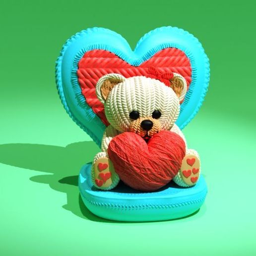 🧸 Crochet Little Teddy on a heart pillow Painted 3mf・ STL File - Main Image