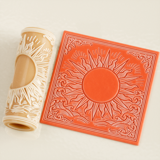 Sunburst Ocean Texture Roller STL File – Radiant Summer Design for Clay, Pottery & Fondant