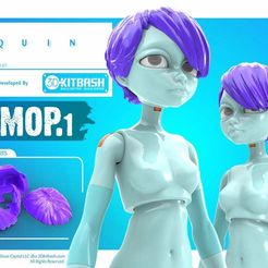 Quin_Gen1_Hair_Mop1_WEB.jpg Free STL file Quin G1: Mop1 - Hairy EXCLUSIVE - 3DKitbash.com・3D printing model to download, Quincy_of_3DKitbash