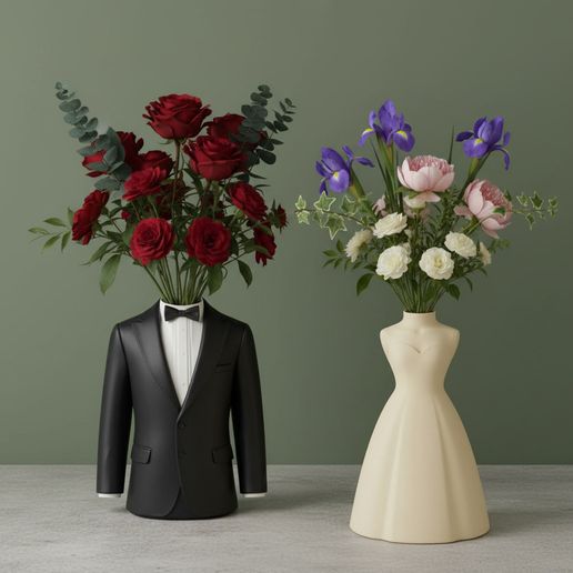 Romantic Couple Vase Set – Bride & Groom 3D Printable STL