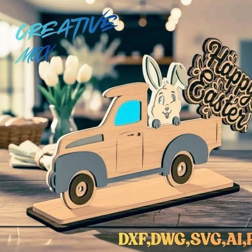 Easter Bunny Truck Layered Laser Cut File - Happy Easter Decor SVG