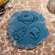 4Space-Theme-Cookie-Cutter-Set.jpg Set d'emporte-pièces sur le thème de l'espace ; "Alien - Rocket - Ringed Planet", cadeau pour les amoureux de l'espace, outil à pâtisserie, fichier STL 3D à télécharger.