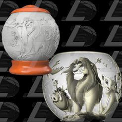 Vignette.jpg STL file Lion King spherical night light lithophane・Model to download and 3D print