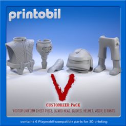 printobil_V.jpg Download STL file PLAYMOBIL V THE SERIES - VISITOR SOLDIER - PLAYMOBIL COMPATIBLE FIGURE PARTS FOR CUSTOMIZERS • 3D printer model, printobil