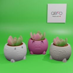 triii-animals.jpg STL file Cute animals planters threepack (Print in place)・3D print design to download, QBKO3D
