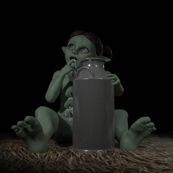 m0.png Free STL file Goblin girl got a lot of milk・3D printing idea to download