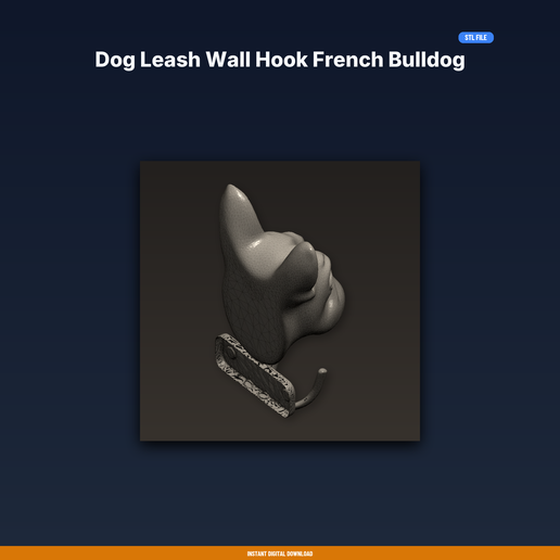 Dog Leash Wall Hook French Bulldog - 3D Printable STL File