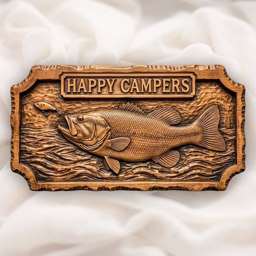 Largemouth Bass Fishing Sign CNC Relief STL